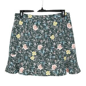 Loft Skirt Petites 14P Green Floral Ditzy Print Rayon Short A-line Y2K Beach